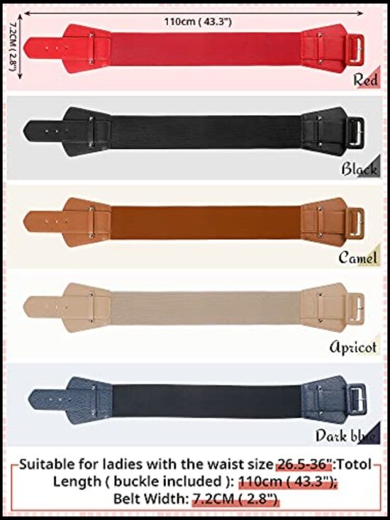 5 Pc Wide Vintage Faux Leather Stretch Belts for Dresses main image 4